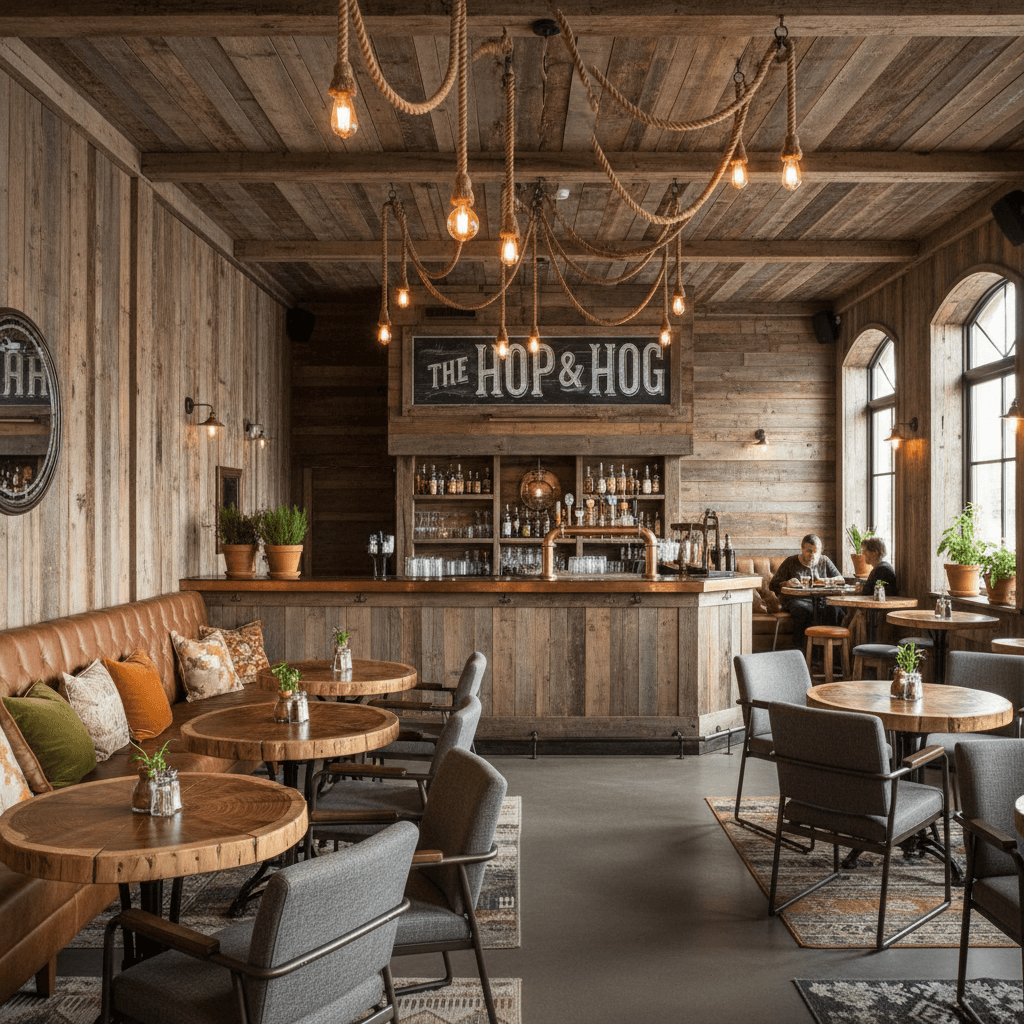 Gastropub setting with rustic wooden finishes and relaxed atmosphere
