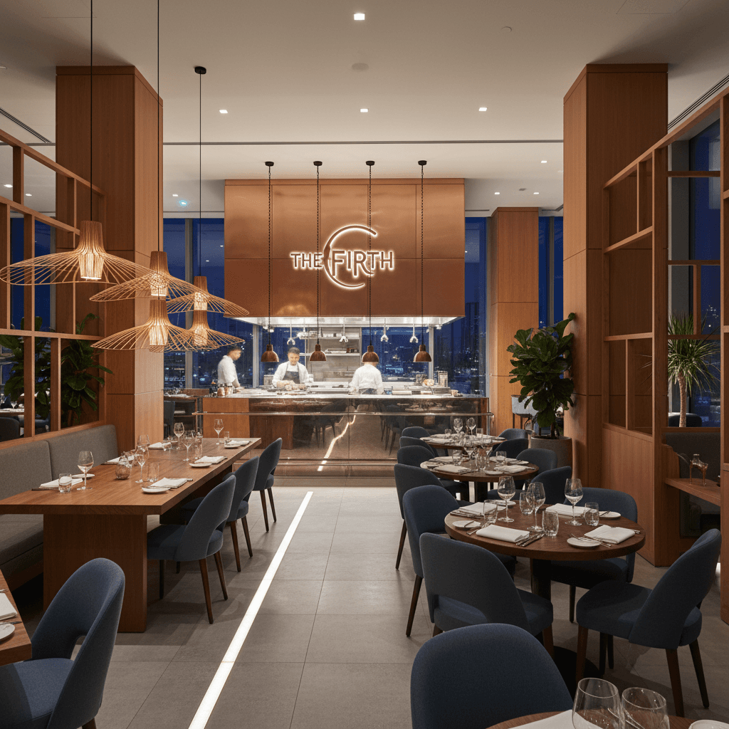 Fine dining establishment with open kitchen concept and contemporary design