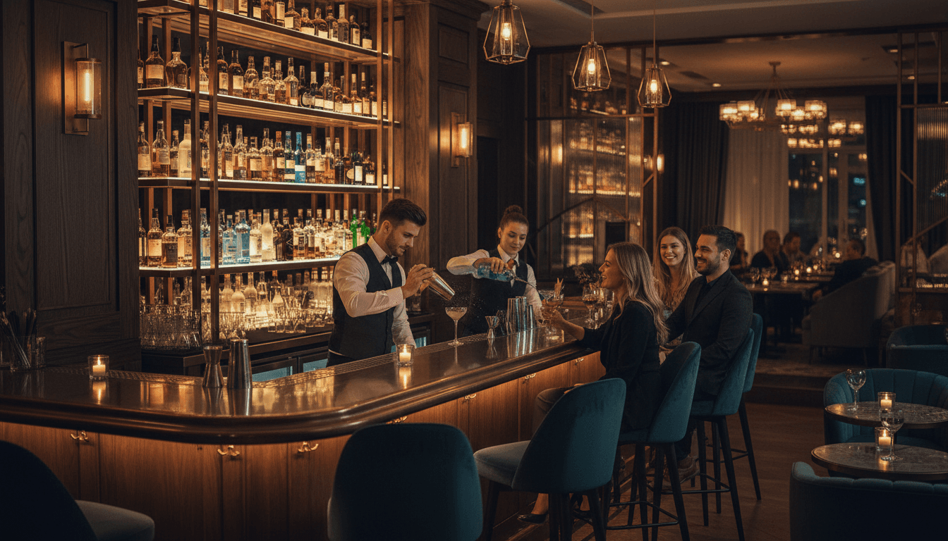 Upscale lounge showcasing premium drink service