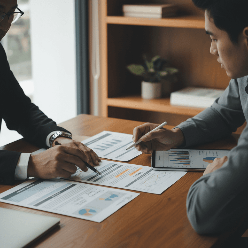 Business advisor supporting partner with brand development